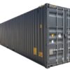 Neuer grauer 40 Fuß High-Cube Double Door Seecontainer mit geöffneten Flügeltüren an beiden Stirnseiten