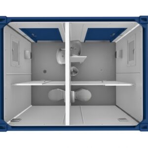 Kompakter 10 Fuß WC Container getrennt für Damen und Herren mit Waschbecken und Sanitärinstallation Innenansicht